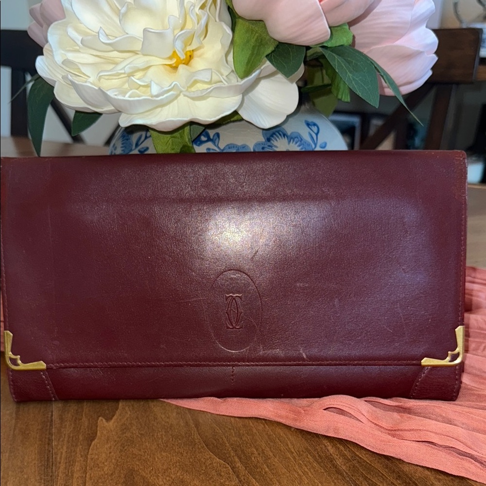 Vintage Cartier Bordeaux Leather Document Clutch